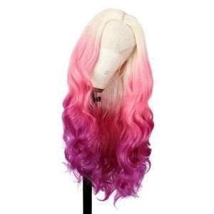 Blonde Ombre Pink 13×3 Lace Front Wig 3 Tone Synthetic Glueless Heat Resistant
